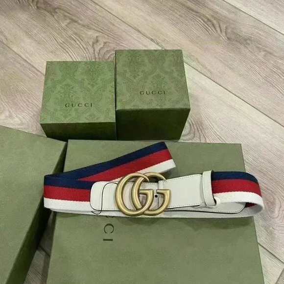 NWOT Authentic Gucci Red/White/Blue Canvas Web Double G Belt Size 105 - Picture 4 of 4